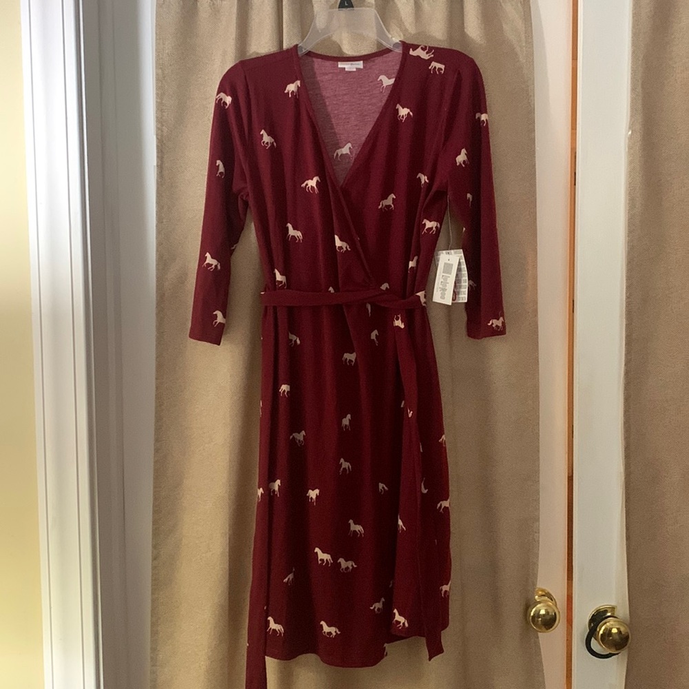 LuLaRoe wrap dress NWT burgundy horse print